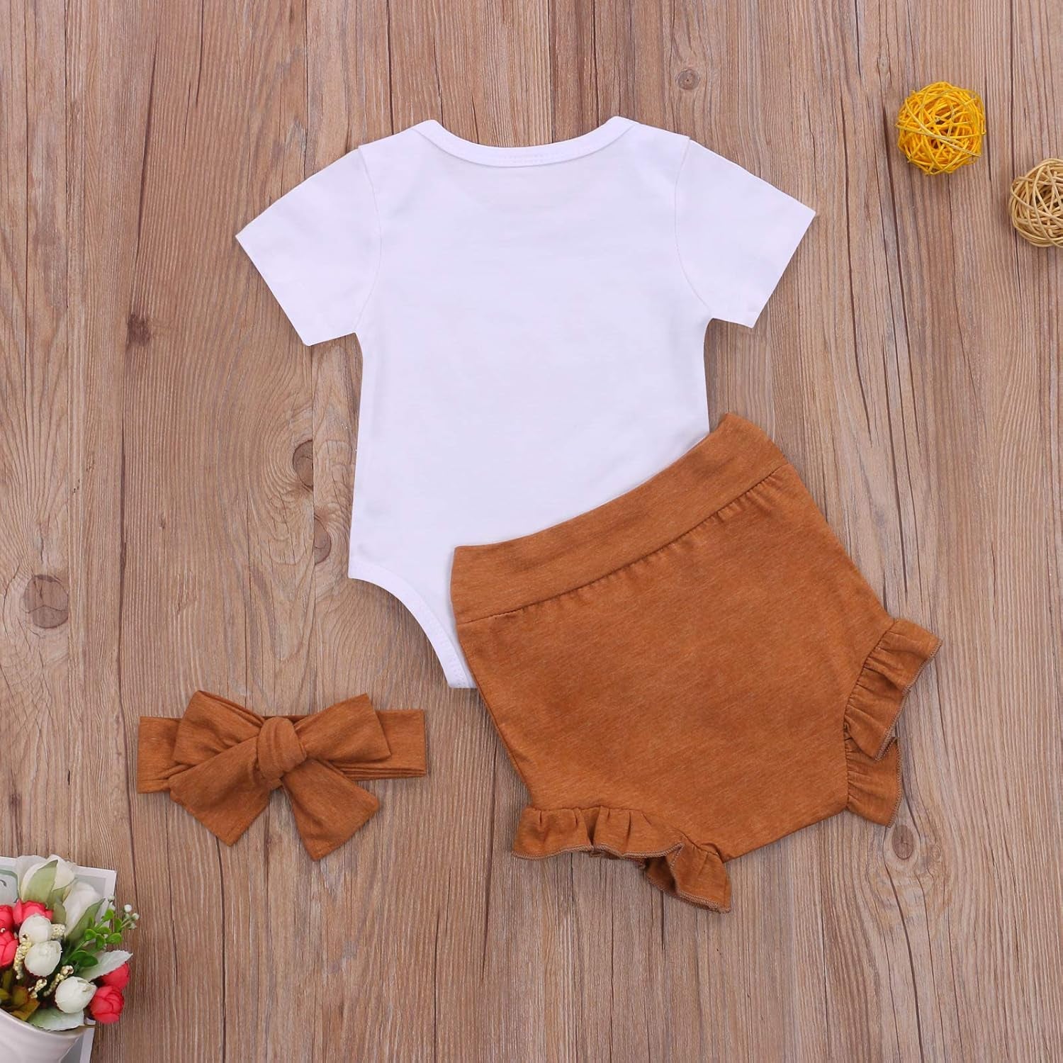 3Pcs Newborn Baby Girl Babe Printed Summer Clothes Short Sleeve Romper + Shorts + Headband Outfits 12-18 Months