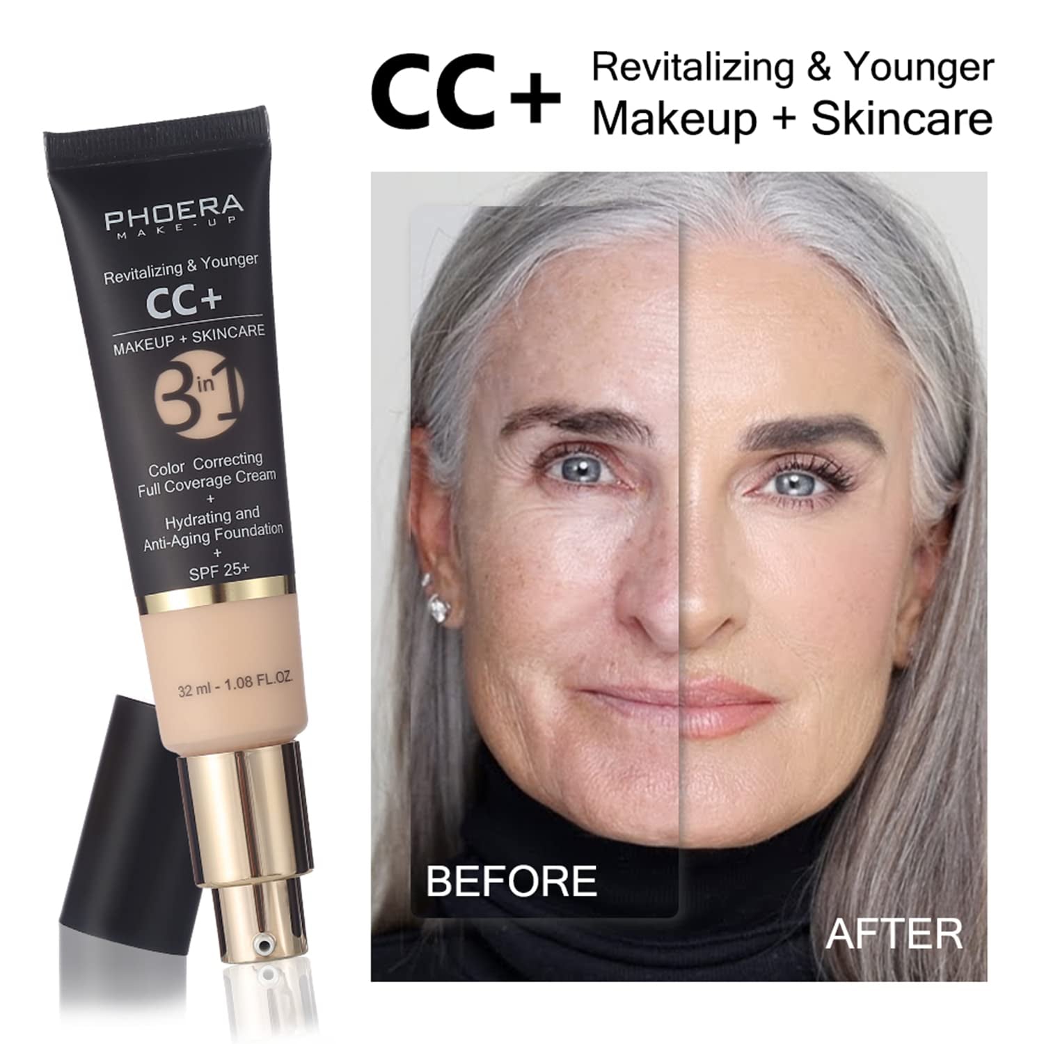 Mushroom Head Air Cushion CC Cream Natural Foundation,Phoera CC Cream Foundation with Spf,Color Correcting anti Aging Hydrating Serum,Phoera Face Primer (