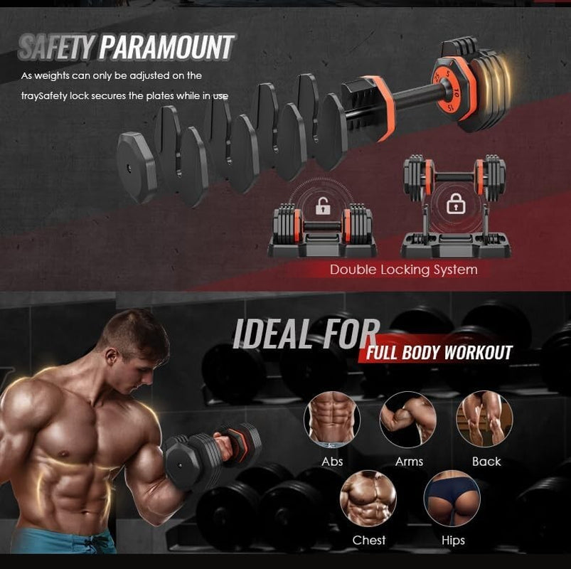 Adjustable Dumbbell Set 2X 25LB Dumbbell for Men & Women Body Building Training