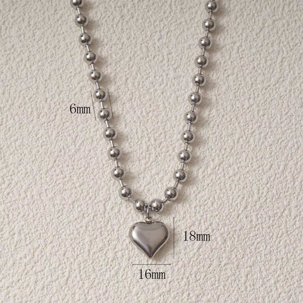 Stainless Steel Heart Necklaces for Women 6Mm Gold/Silver Color Metal Ball Bead Chain Choker Collier Femme Valentine&