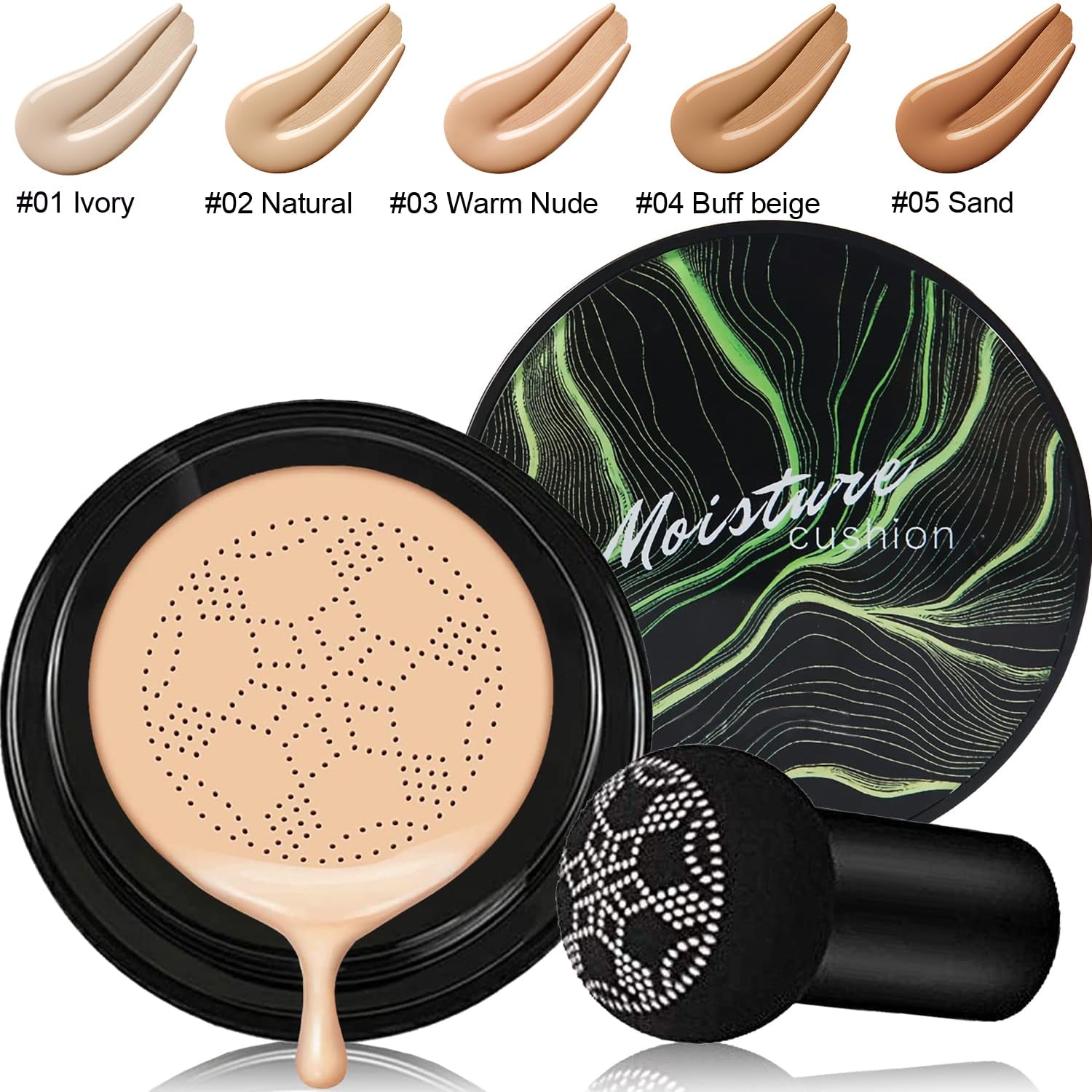 Mushroom Head Air Cushion CC Cream Natural Foundation,Phoera CC Cream Foundation with Spf,Color Correcting anti Aging Hydrating Serum,Phoera Face Primer (
