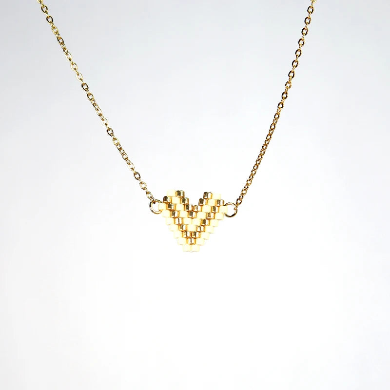Woman Sweet Heart Necklace Stainless Steel Chain Choker Friendship Gift Handmade Miyuki Necklace Cute Collares Necklace