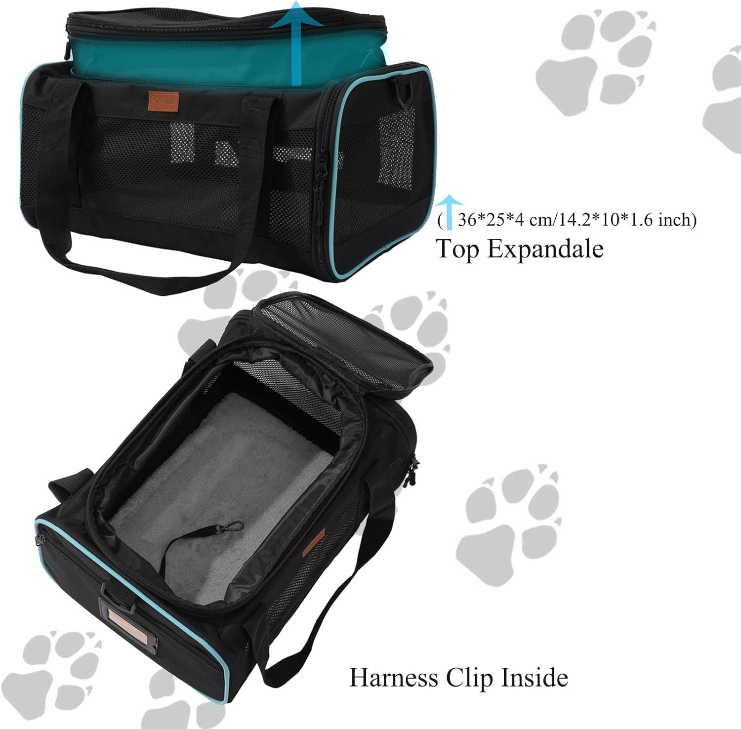 Black Pets Carriers for Cats Small Dogs Flight Travel Carrier Bag,Airline Approved,Ventilated Puppy Bag,Guaranteed on Cabin Board Flight,Top Load Expandable