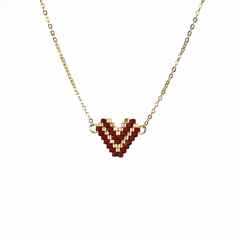 Woman Sweet Heart Necklace Stainless Steel Chain Choker Friendship Gift Handmade Miyuki Necklace Cute Collares Necklace