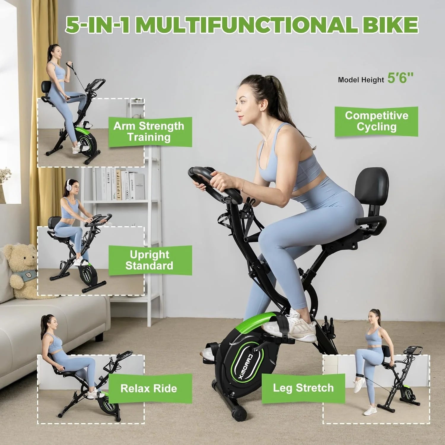 Folding Exercise Bike,5 in 1 Stationary Magnetic Cycling Bicycle Upright Indoor Cycling Bike for Home Workout,Office Exercise Equipment with 330LB Capacity