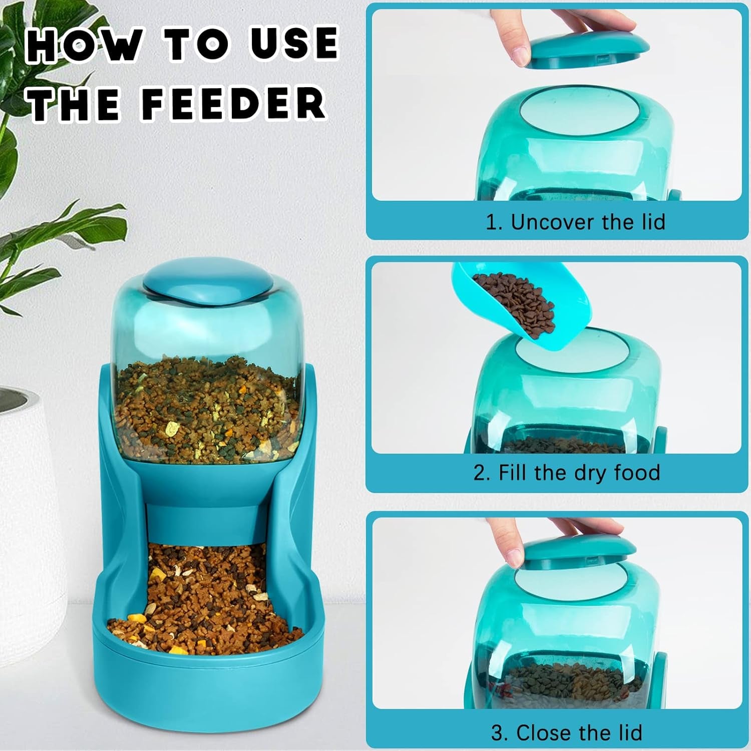 Pets Feeder Set Dog Feeder Cats Feeder with Water Dispenser Automatic Gravity Big Capacity Pets Feeder Auto for Small Medium Big Cats Dogs (Blue)