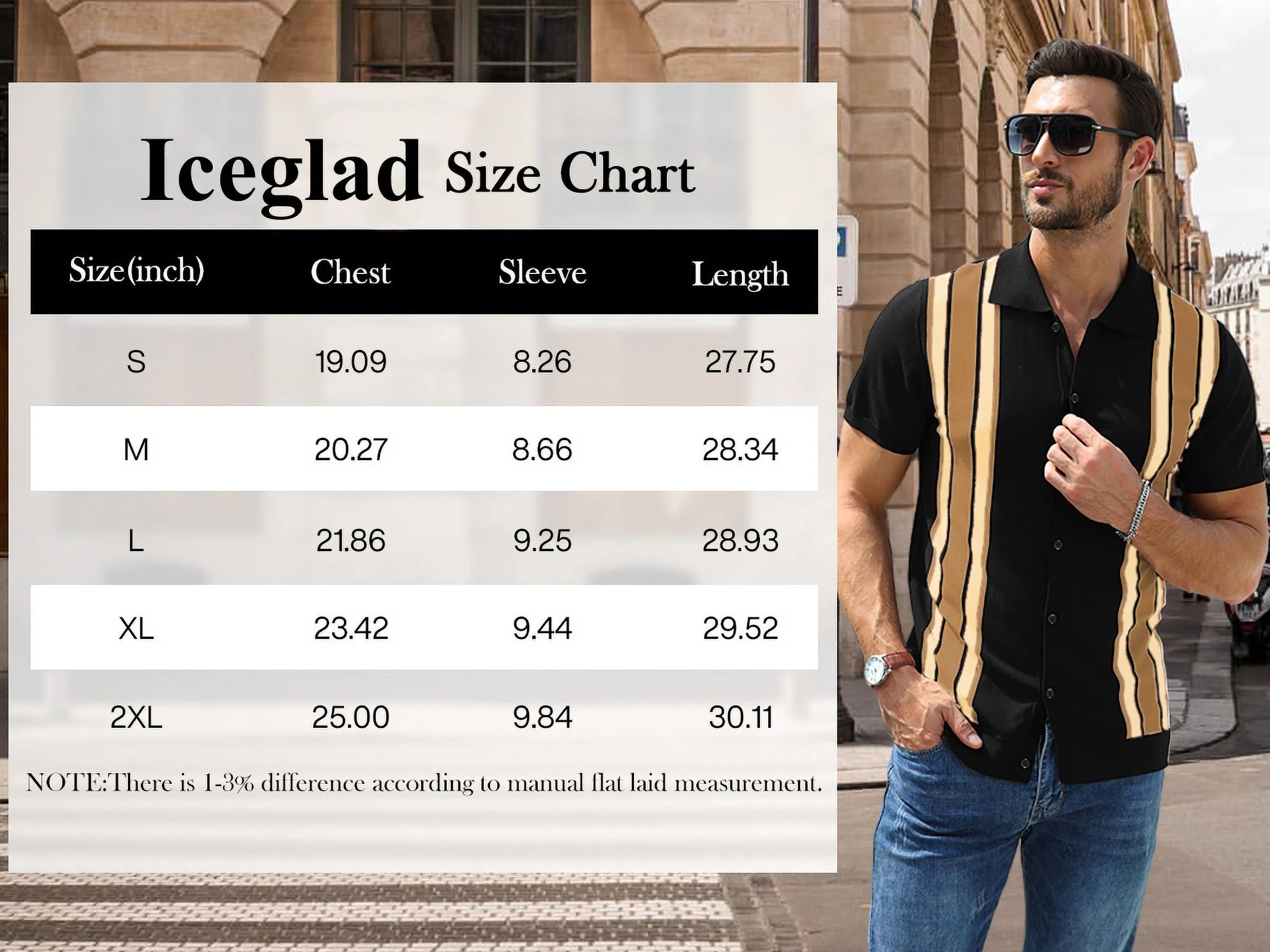 Mens Polo Shirts Vintage Striped Knitting Short Sleeves Button down Golf Shirts