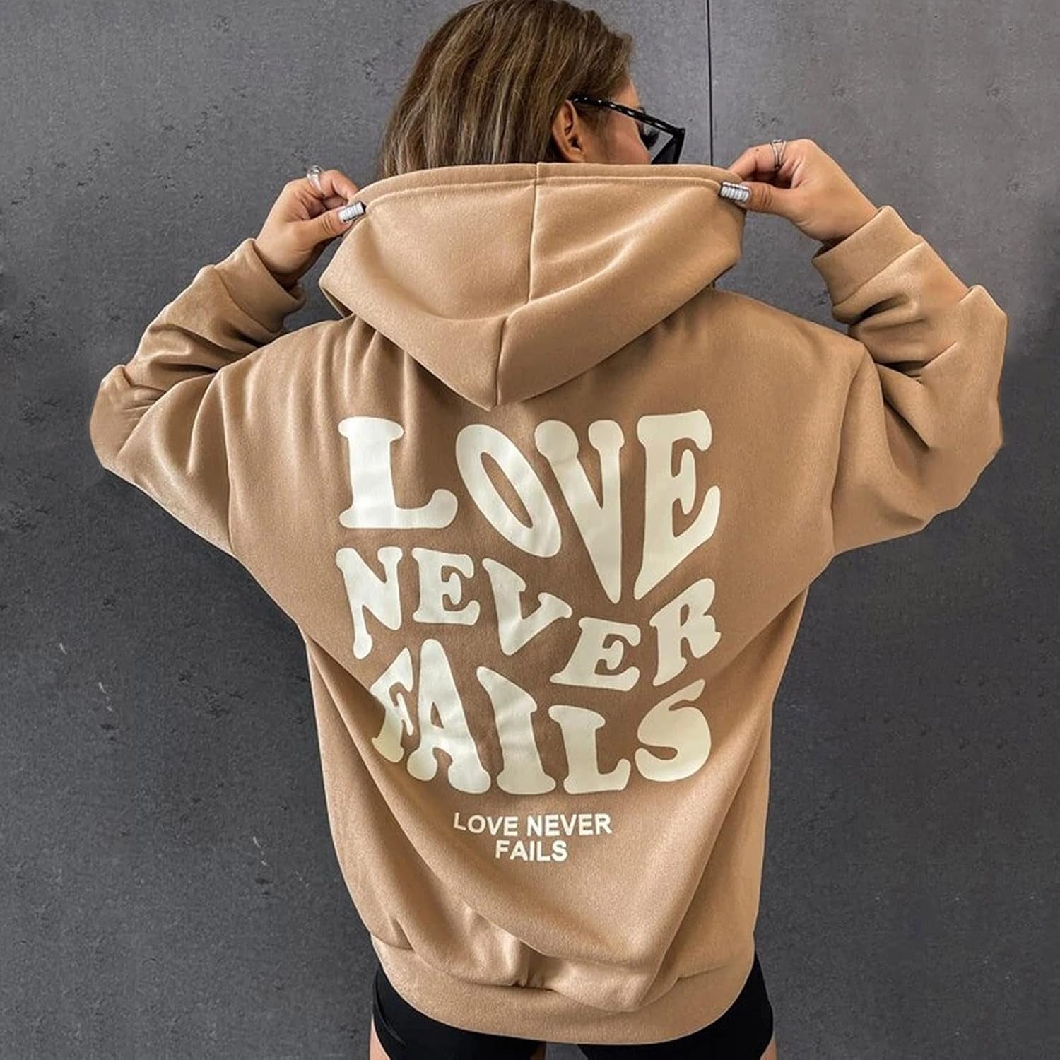 Women Letter Print Hoodies Oversize Casual Sweatshirts Long Sleeve Hooded Pullovers Graphic Tops Outwear
