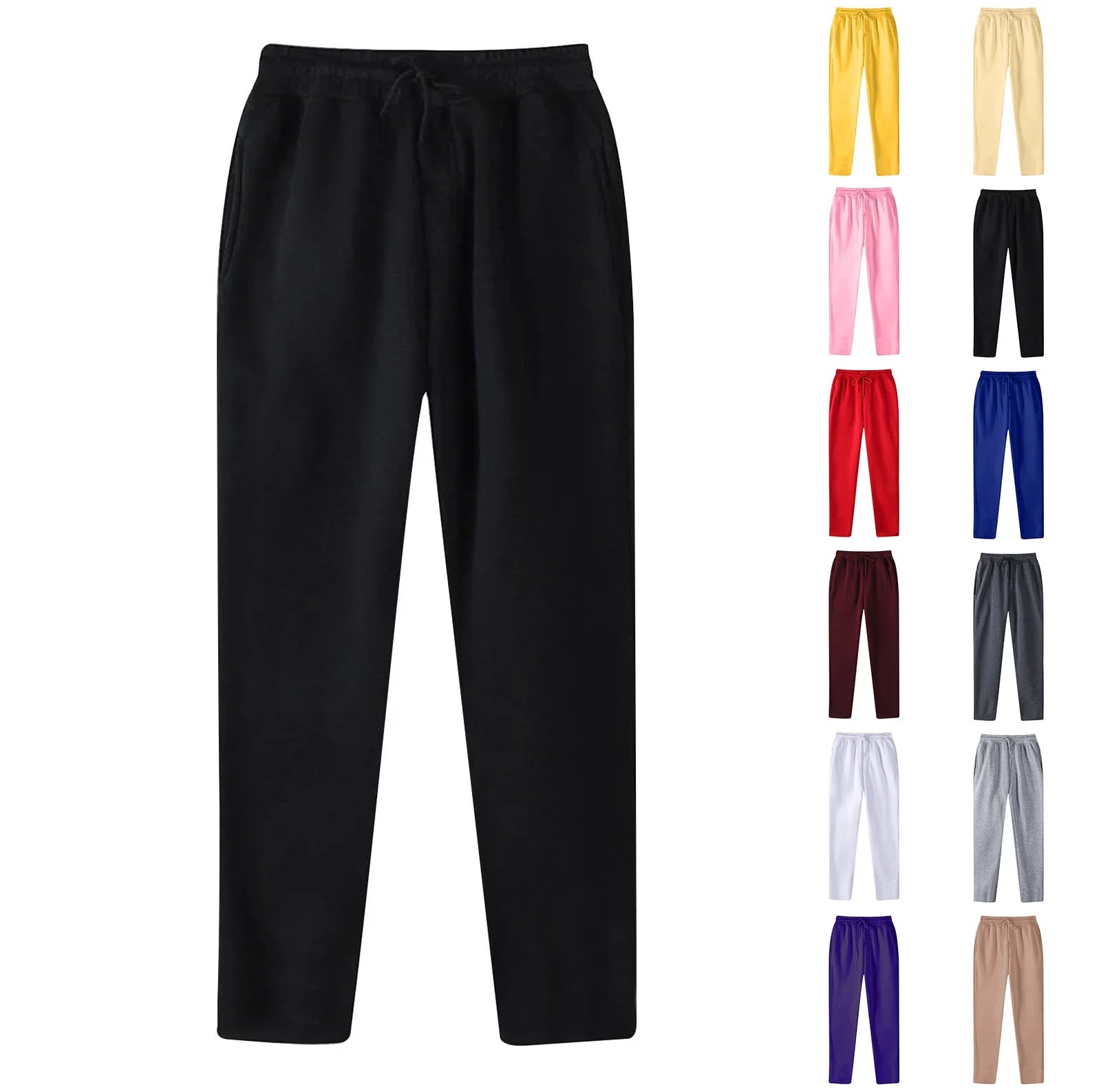 Mens Sweatpants with Pockets Outdoor Running Jogger Pants Elastic Waist Drawstring Workout Casual Sweatpants Open Bottom, Black S