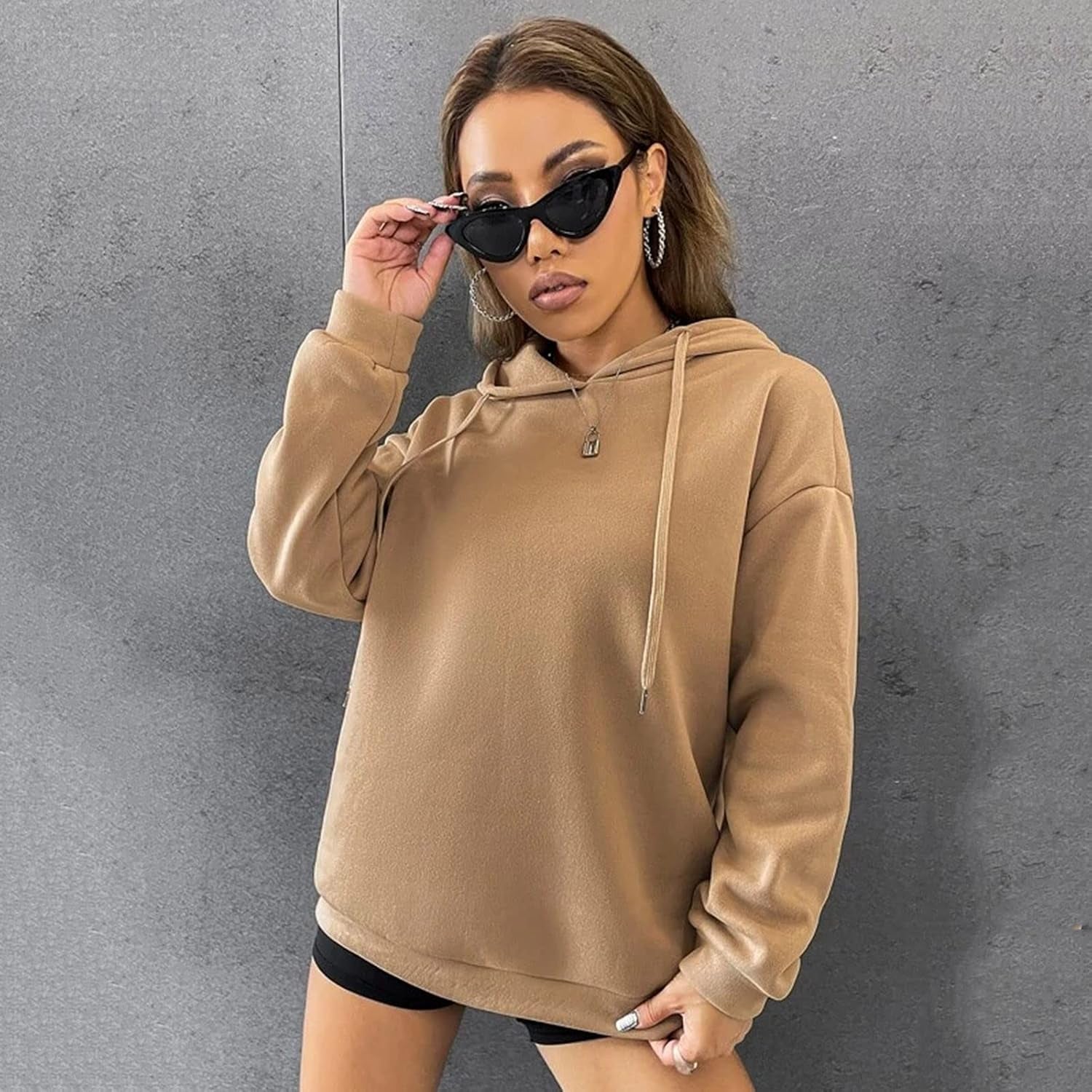 Women Letter Print Hoodies Oversize Casual Sweatshirts Long Sleeve Hooded Pullovers Graphic Tops Outwear