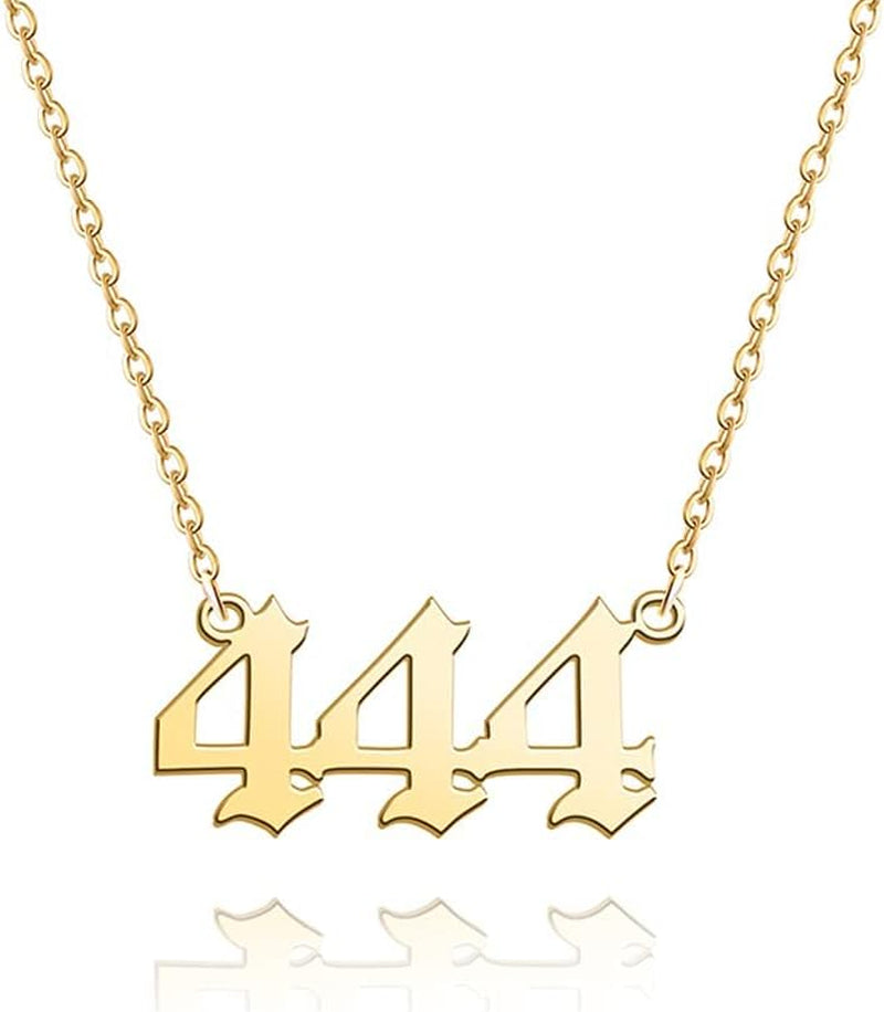 Angel Number Necklace for Women Number Necklace 000 111 222 333 444 555 666 777 888 999 Pendant Necklace Stainless Steel Numerology Gold Necklace,444