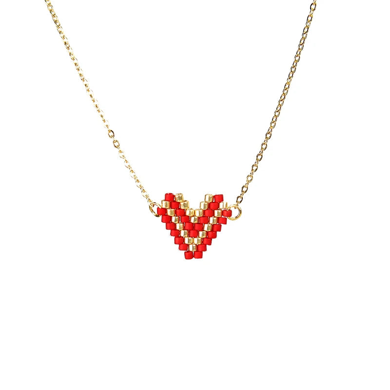 Woman Sweet Heart Necklace Stainless Steel Chain Choker Friendship Gift Handmade Miyuki Necklace Cute Collares Necklace