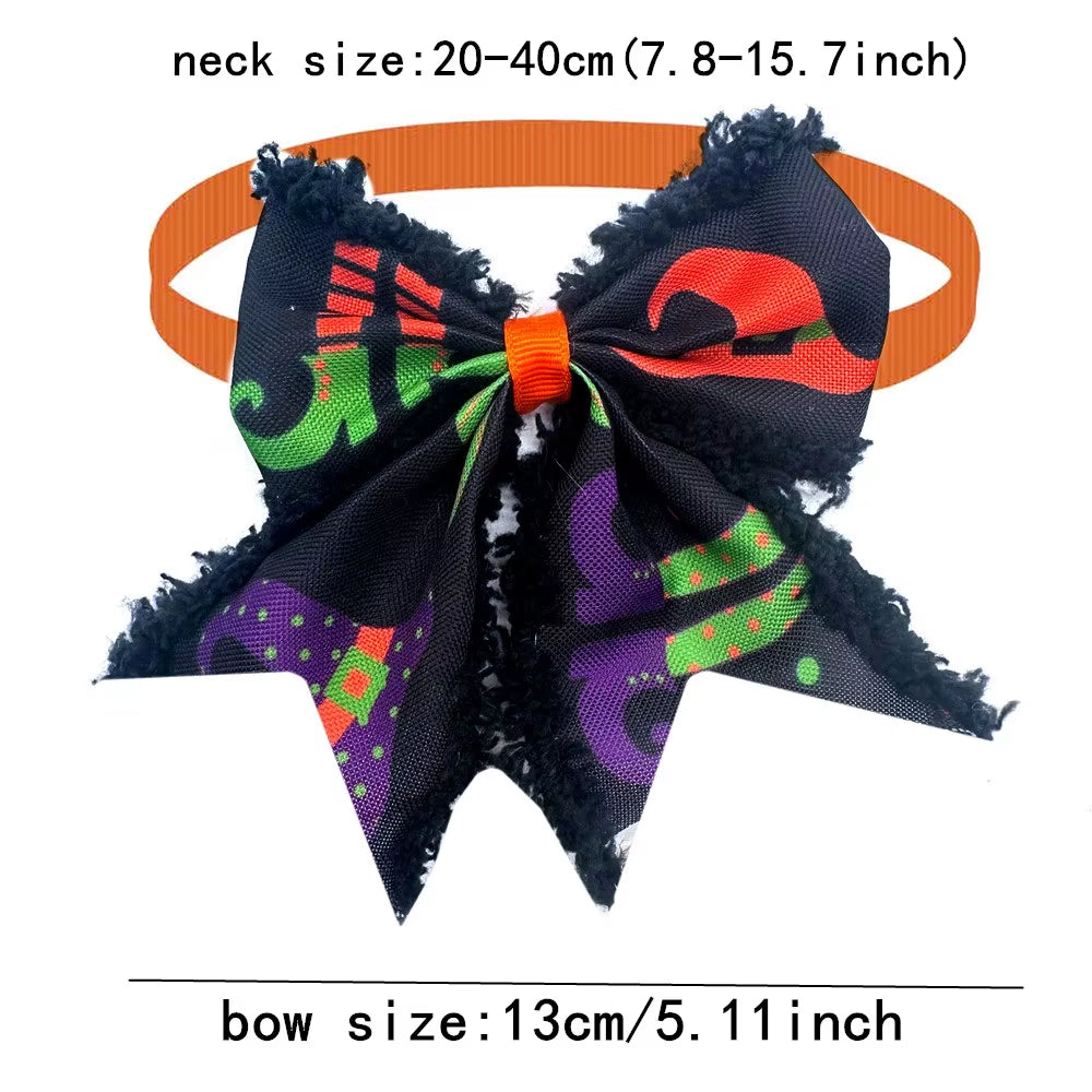 Halloween Dog Pets Accessories Bow Tie with Fur Edge Collar Pets Supplies Dog Grooming Product Dog Bow Tie Necktie