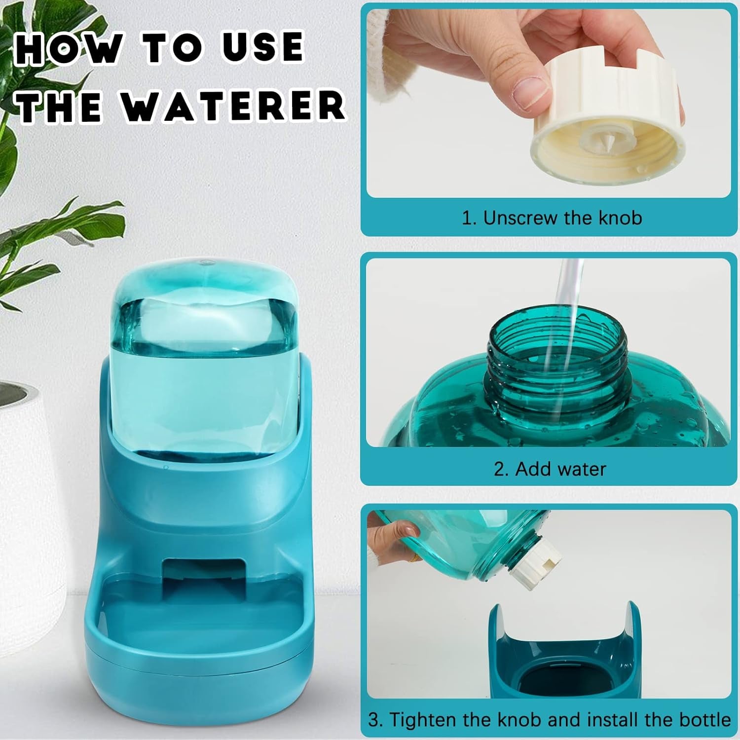 Pets Feeder Set Dog Feeder Cats Feeder with Water Dispenser Automatic Gravity Big Capacity Pets Feeder Auto for Small Medium Big Cats Dogs (Blue)