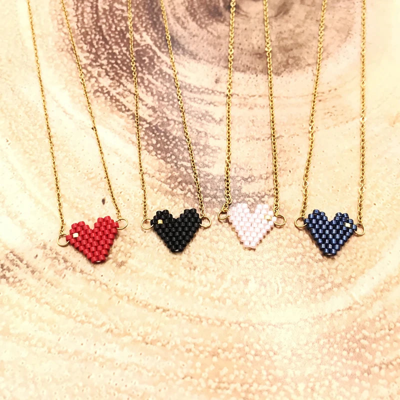Woman Sweet Heart Necklace Stainless Steel Chain Choker Friendship Gift Handmade Miyuki Necklace Cute Collares Necklace