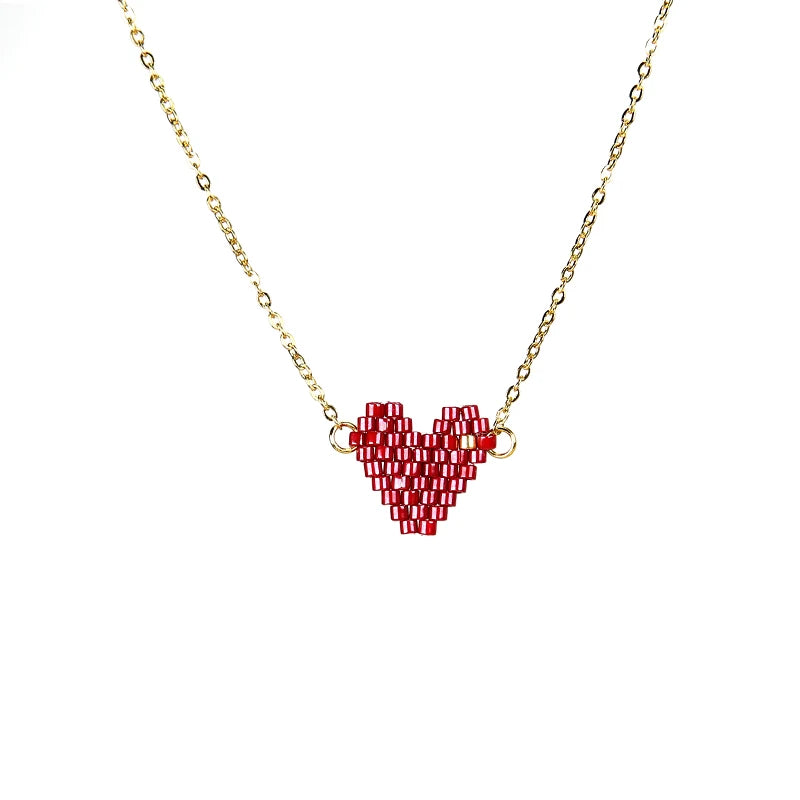 Woman Sweet Heart Necklace Stainless Steel Chain Choker Friendship Gift Handmade Miyuki Necklace Cute Collares Necklace