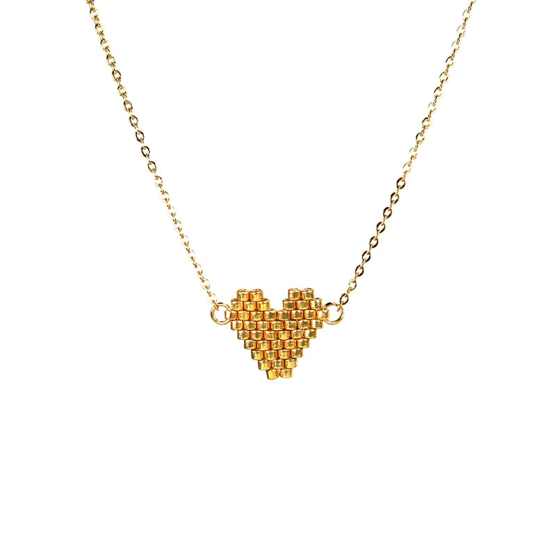 Woman Sweet Heart Necklace Stainless Steel Chain Choker Friendship Gift Handmade Miyuki Necklace Cute Collares Necklace