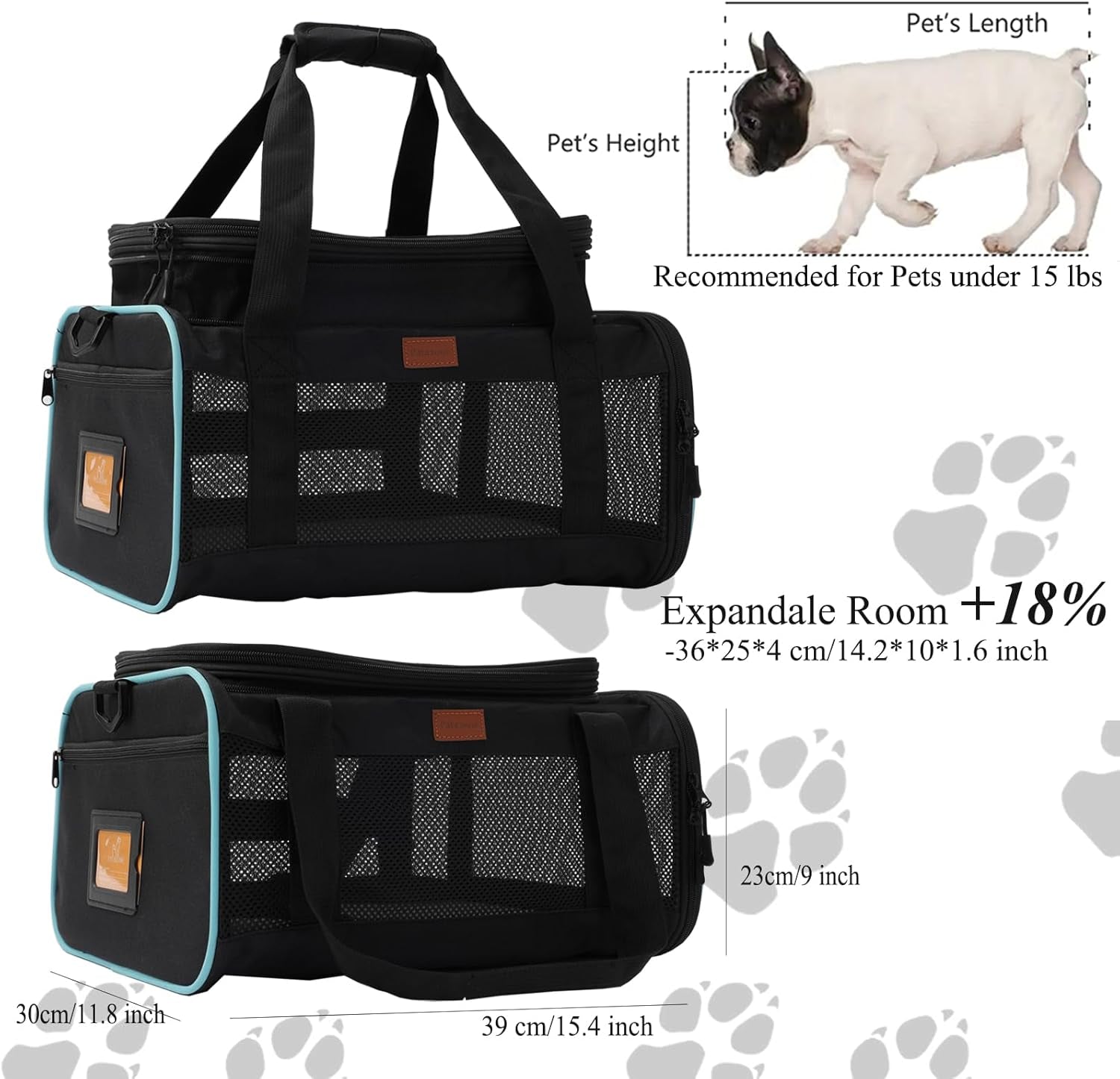 Black Pets Carriers for Cats Small Dogs Flight Travel Carrier Bag,Airline Approved,Ventilated Puppy Bag,Guaranteed on Cabin Board Flight,Top Load Expandable