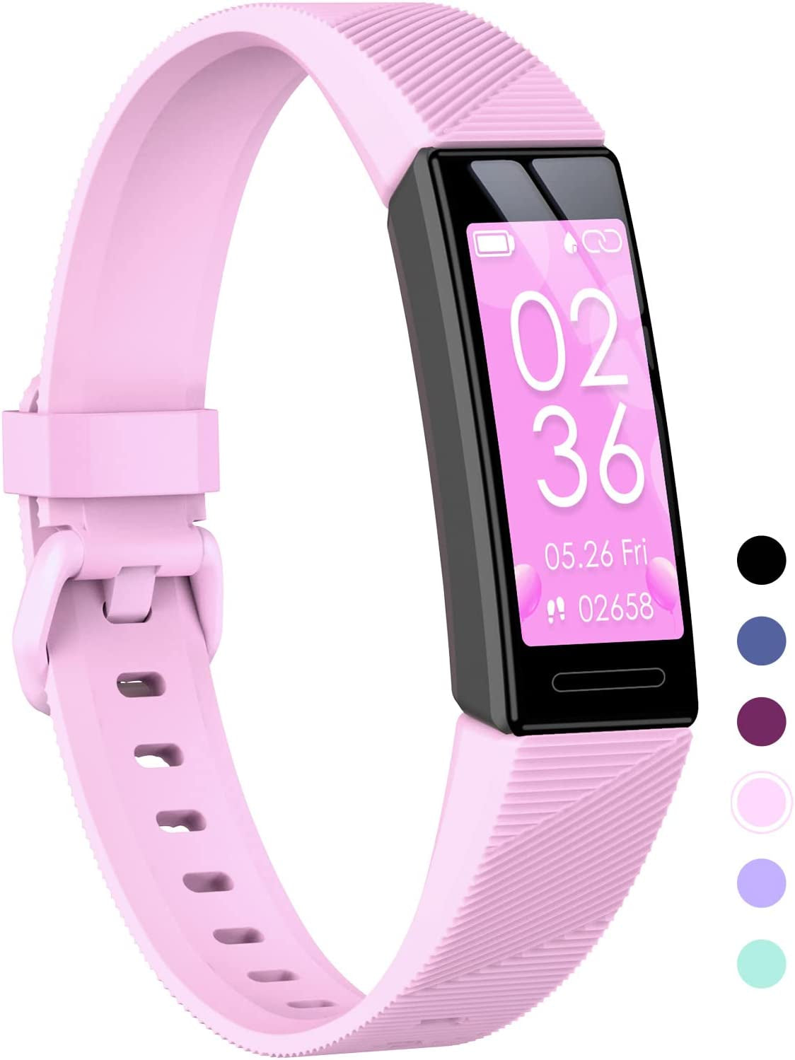 Fitness Tracker Watch for Kids, IP68 Waterproof Activity Tracker, Heart Rate Sleep Monitor, 11 Sport Modes Calorie Step Counter with Alarm Clock and Reminder, Great Gift for Boys Girls Teens (Pink)