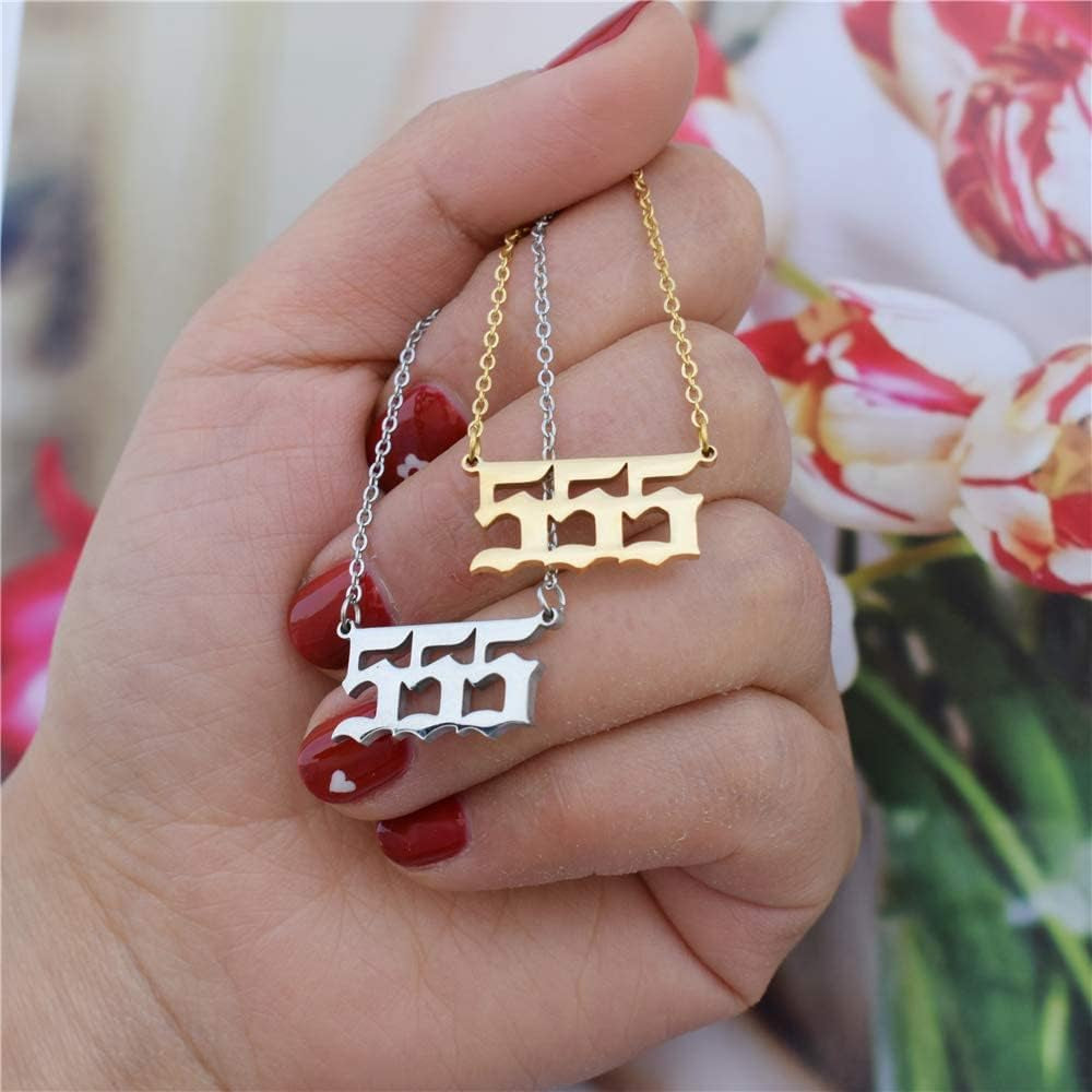 Angel Number Necklace for Women Number Necklace 000 111 222 333 444 555 666 777 888 999 Pendant Necklace Stainless Steel Numerology Gold Necklace,444