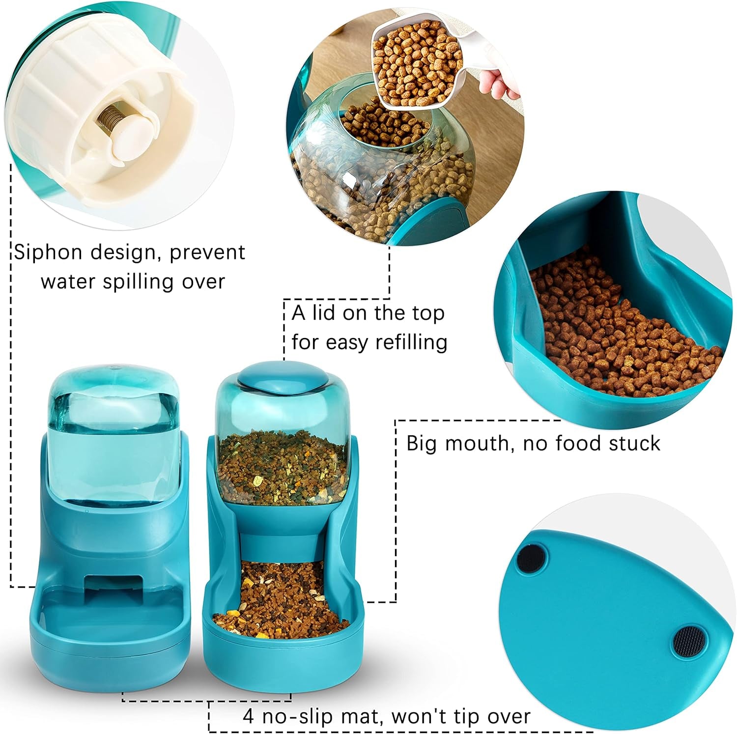 Pets Feeder Set Dog Feeder Cats Feeder with Water Dispenser Automatic Gravity Big Capacity Pets Feeder Auto for Small Medium Big Cats Dogs (Blue)