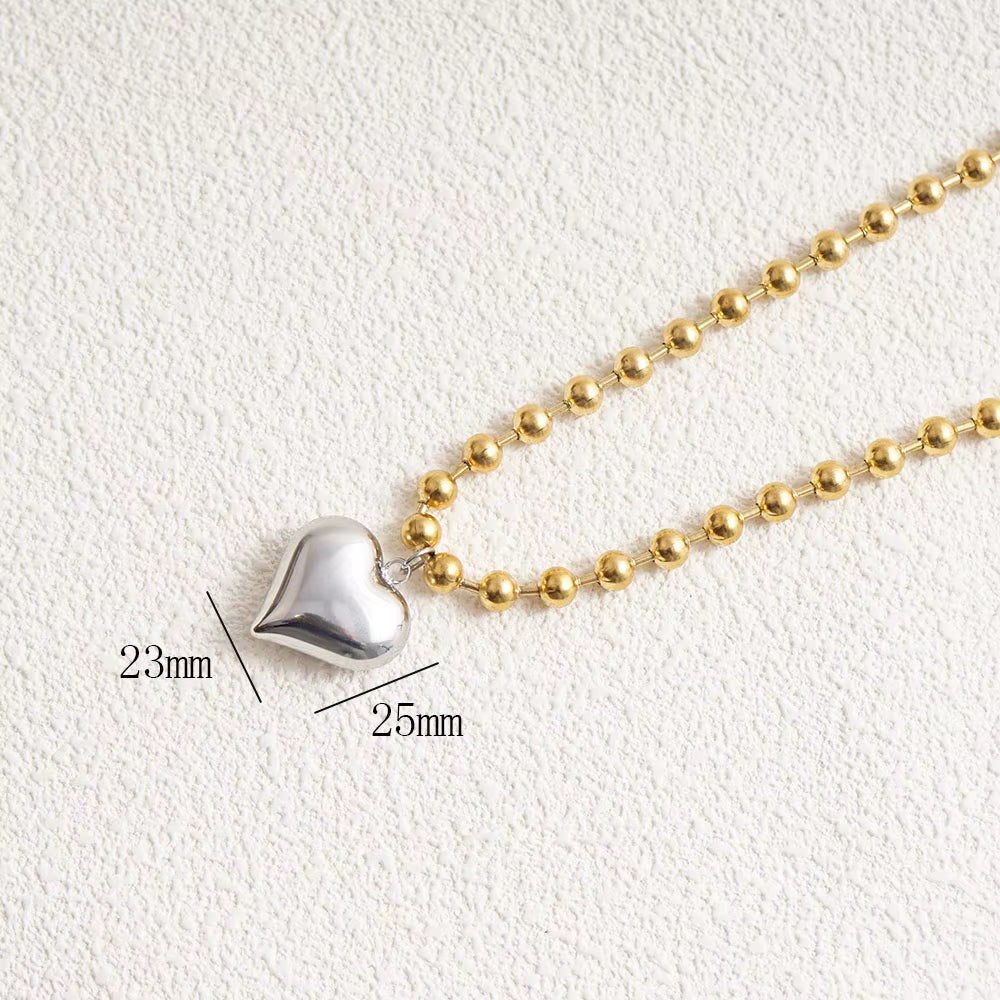 Stainless Steel Heart Necklaces for Women 6Mm Gold/Silver Color Metal Ball Bead Chain Choker Collier Femme Valentine&