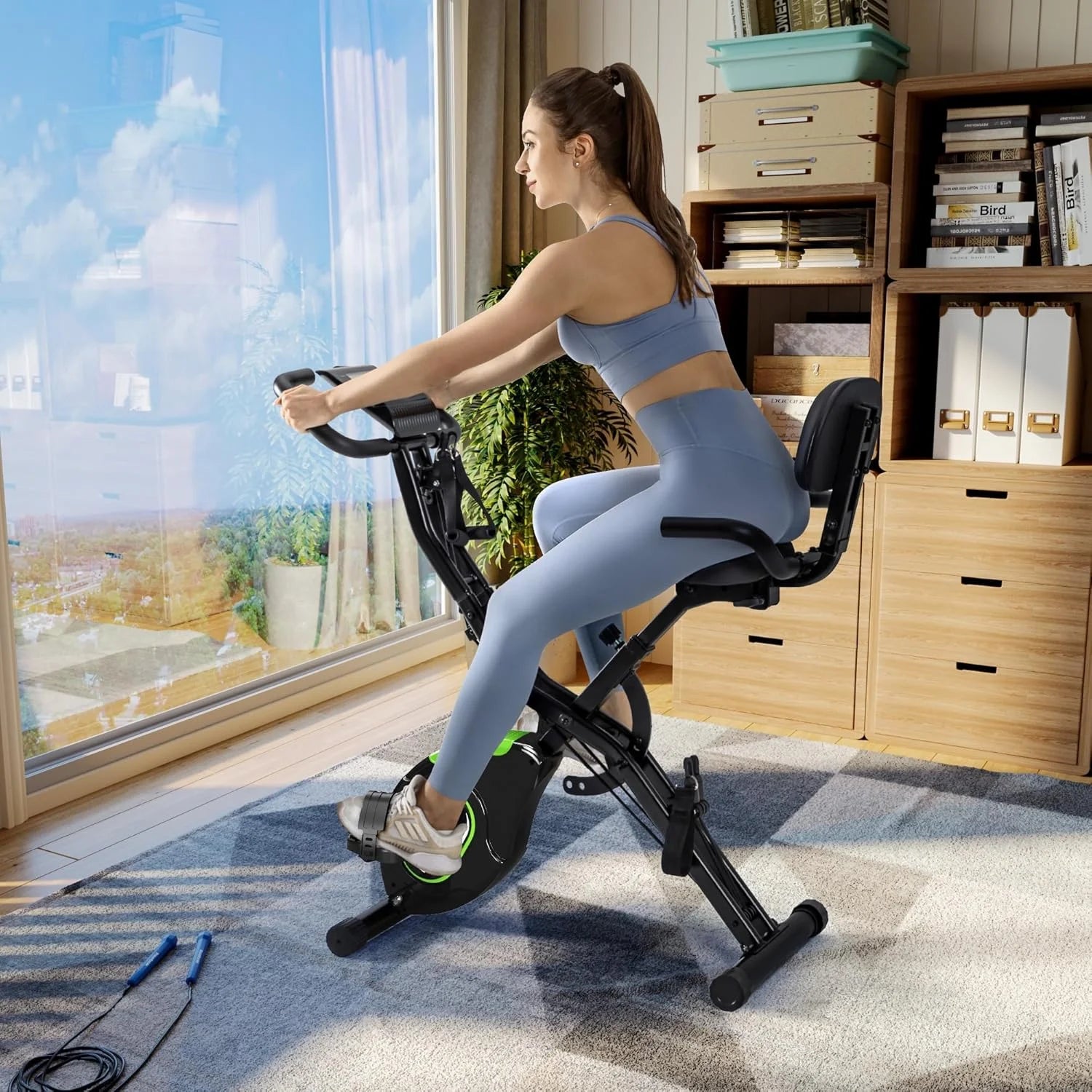 Folding Exercise Bike,5 in 1 Stationary Magnetic Cycling Bicycle Upright Indoor Cycling Bike for Home Workout,Office Exercise Equipment with 330LB Capacity