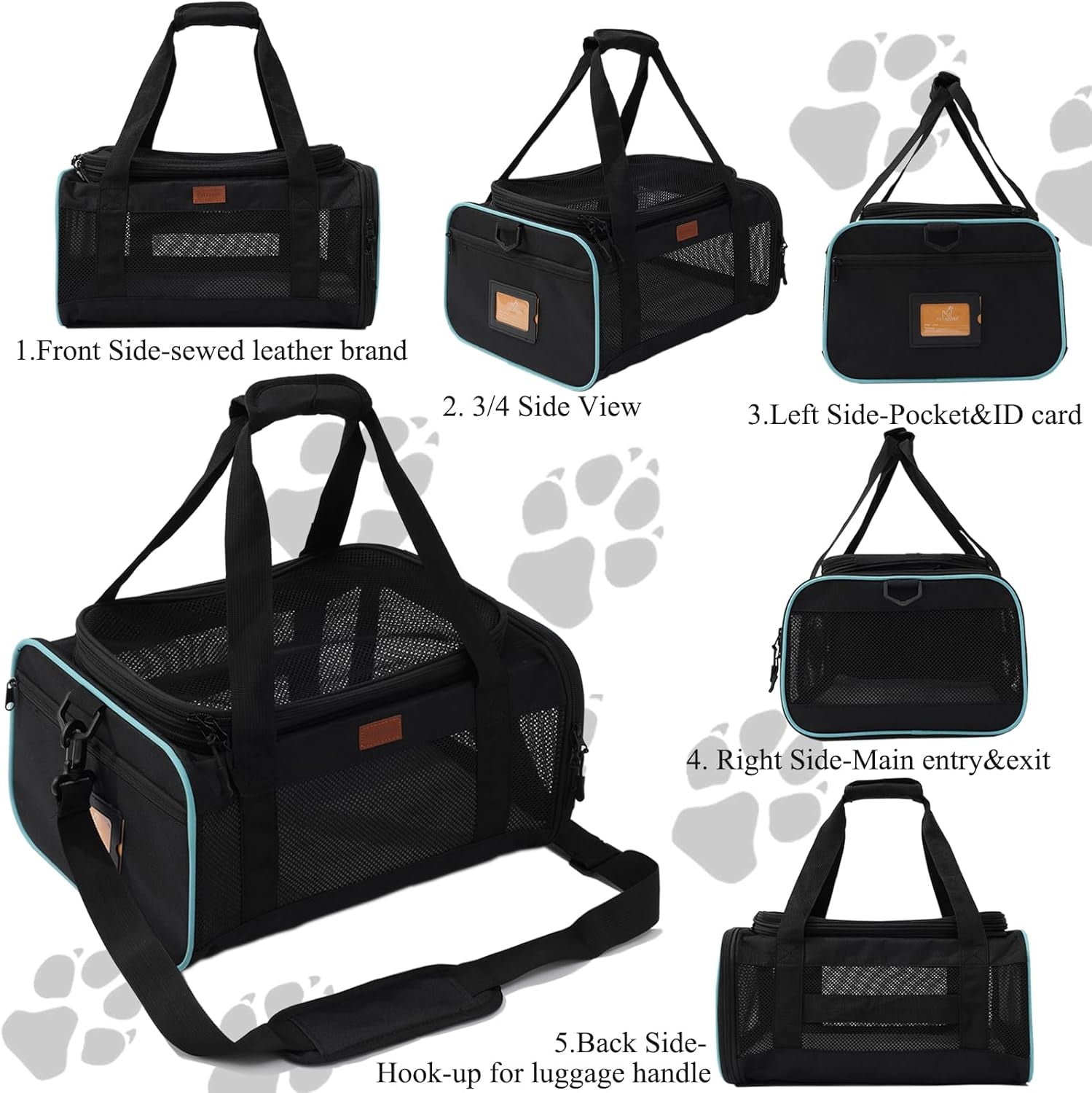 Black Pets Carriers for Cats Small Dogs Flight Travel Carrier Bag,Airline Approved,Ventilated Puppy Bag,Guaranteed on Cabin Board Flight,Top Load Expandable
