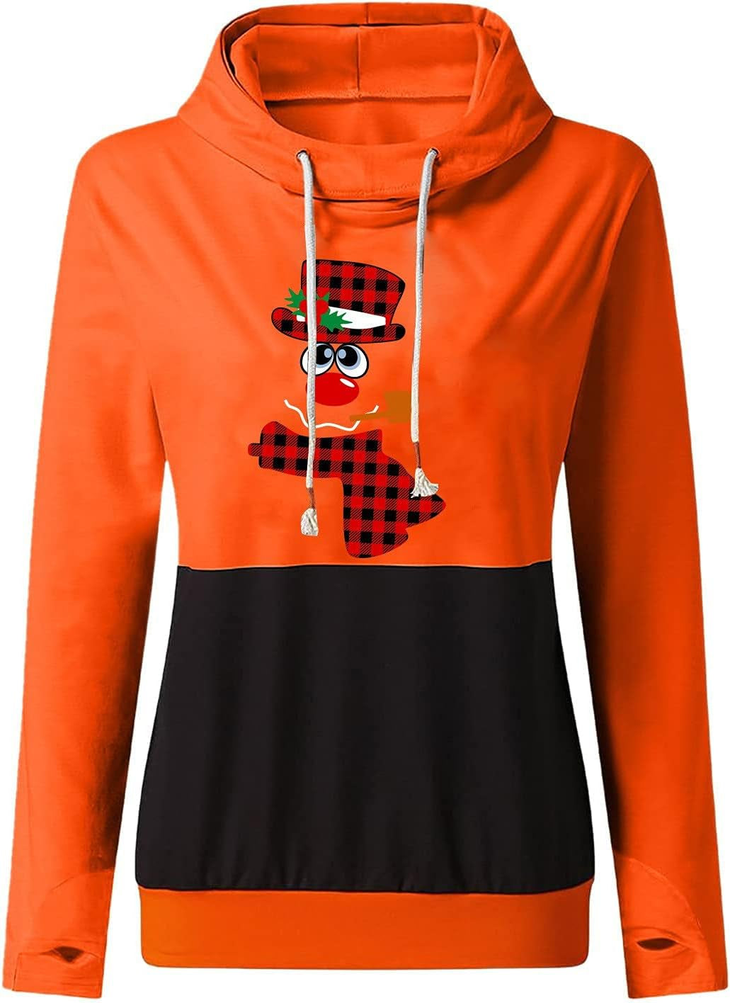 Christmas Hoodies for Womens Fall Fashion Winter Casual Cute Snowman Print Hooded Drawstring Tops Pullover Sweatshirt