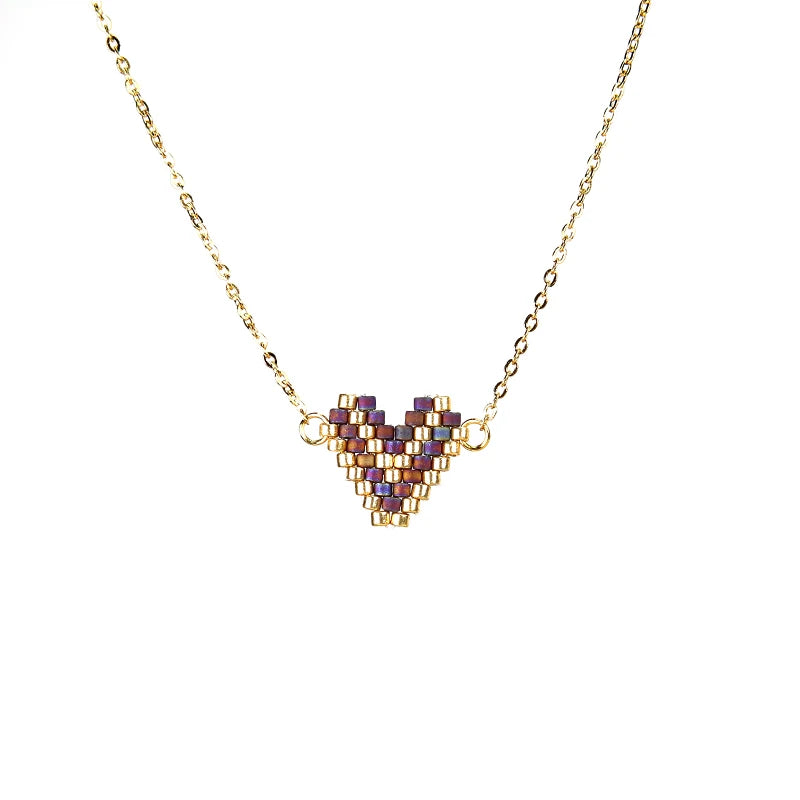 Woman Sweet Heart Necklace Stainless Steel Chain Choker Friendship Gift Handmade Miyuki Necklace Cute Collares Necklace