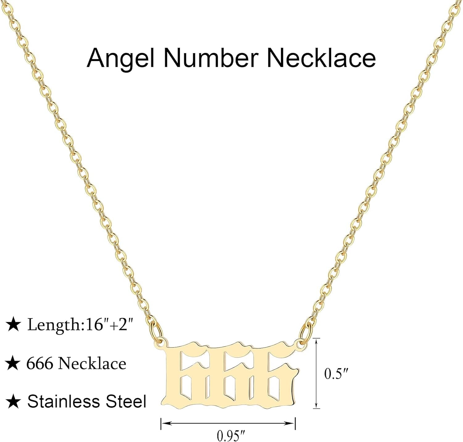 Angel Number Necklace for Women, 18K Gold Plated 000 111 222 333 444 555 666 777 888 999 Necklace Numerology Jewelry