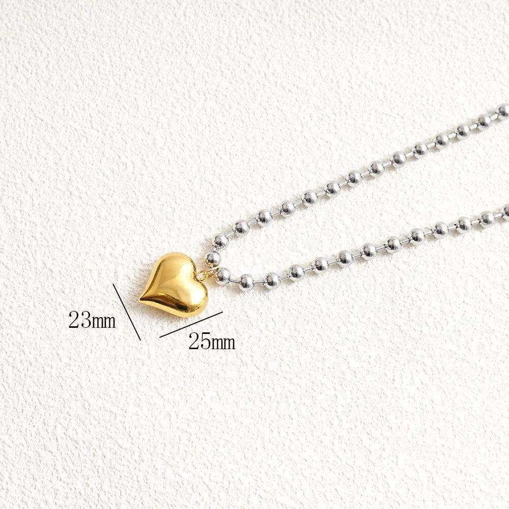 Stainless Steel Heart Necklaces for Women 6Mm Gold/Silver Color Metal Ball Bead Chain Choker Collier Femme Valentine&