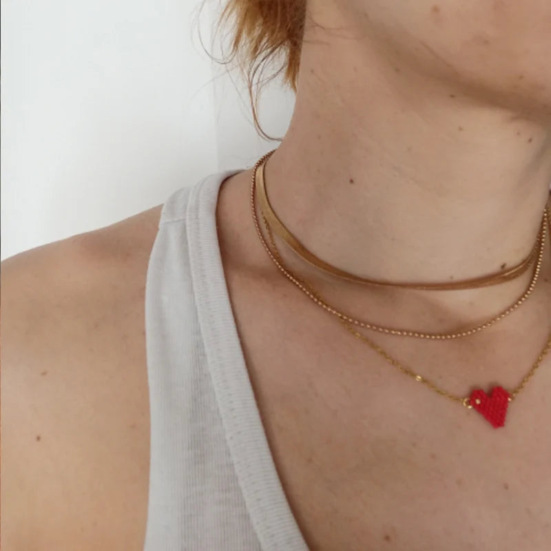 Woman Sweet Heart Necklace Stainless Steel Chain Choker Friendship Gift Handmade Miyuki Necklace Cute Collares Necklace