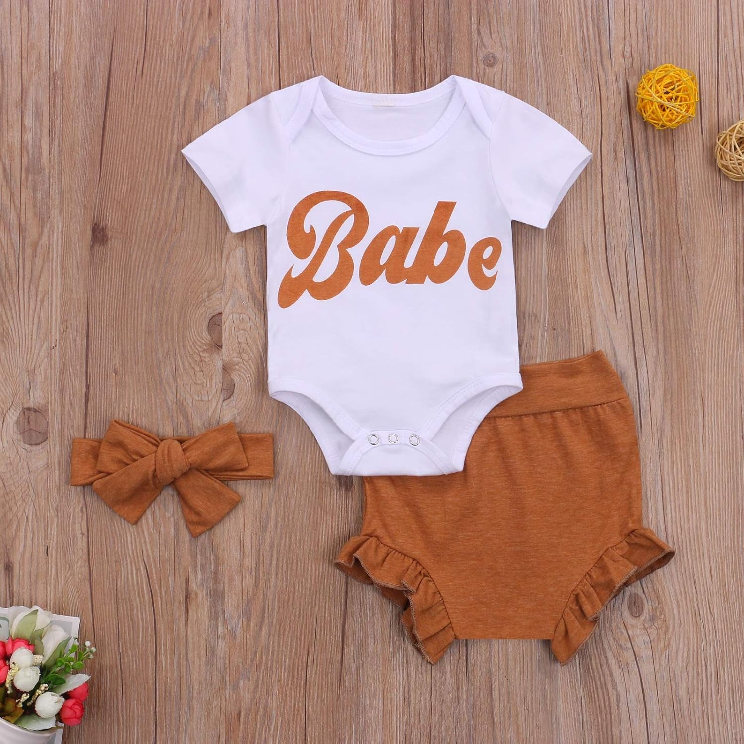 3Pcs Newborn Baby Girl Babe Printed Summer Clothes Short Sleeve Romper + Shorts + Headband Outfits 12-18 Months