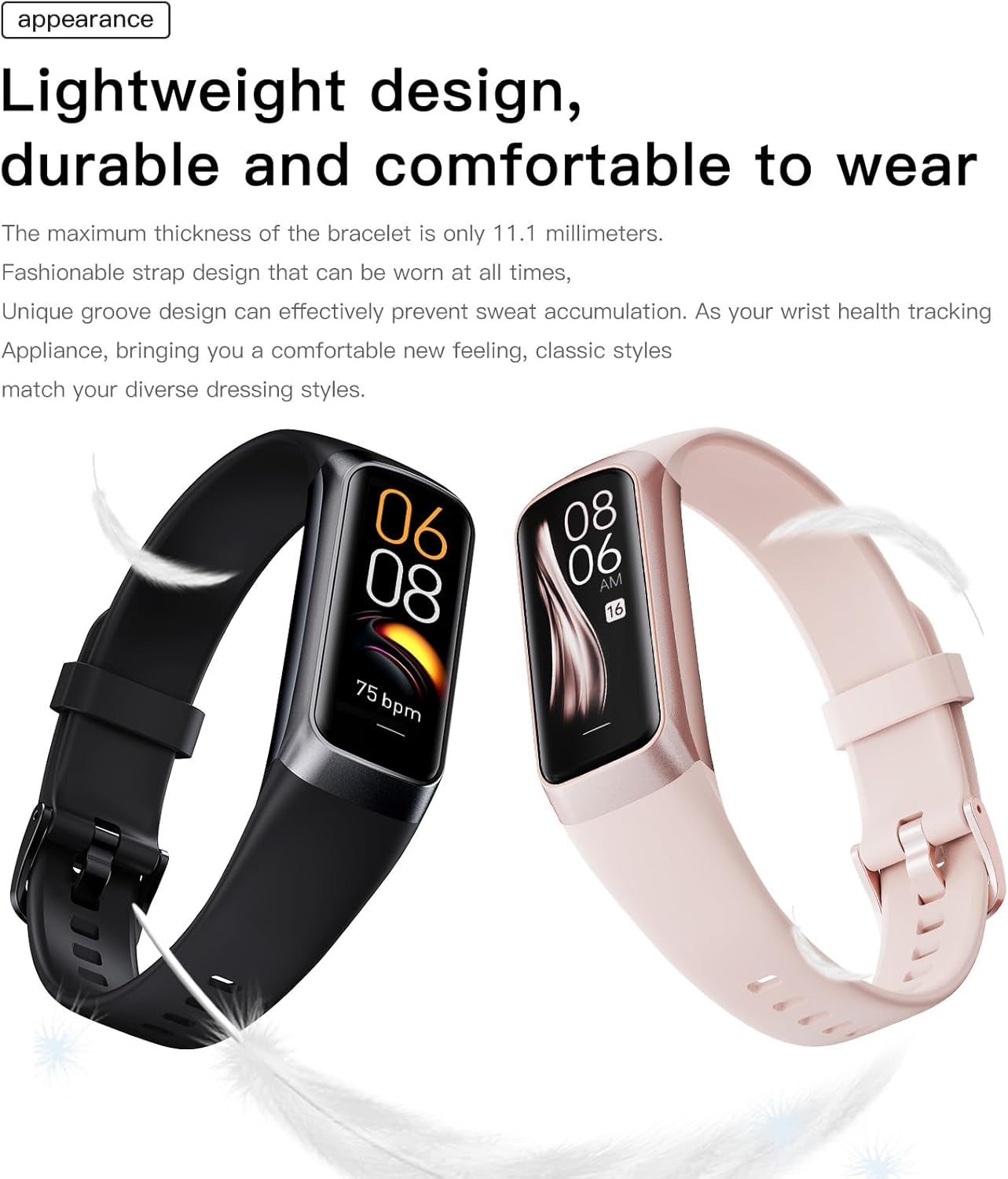 Keep Health Fitness Trackers for Women Men, Amoled Fitness Tracker for Android&amp;Ios, Alarm Stopwatch Fitness Tracker with Blood Pressure Monitor, Calories Burned IP68 Waterproof Fitness Step Tracker