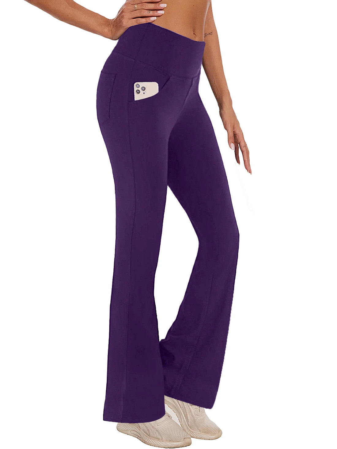 Womens Bootcut Yoga Pants with Pockets High Waist Bootleg Trousers Workout Gym Flare Legging Activewear Purple XL