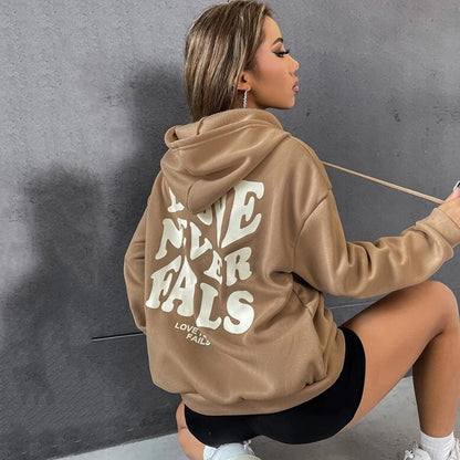 Women Letter Print Hoodies Oversize Casual Sweatshirts Long Sleeve Hooded Pullovers Graphic Tops Outwear