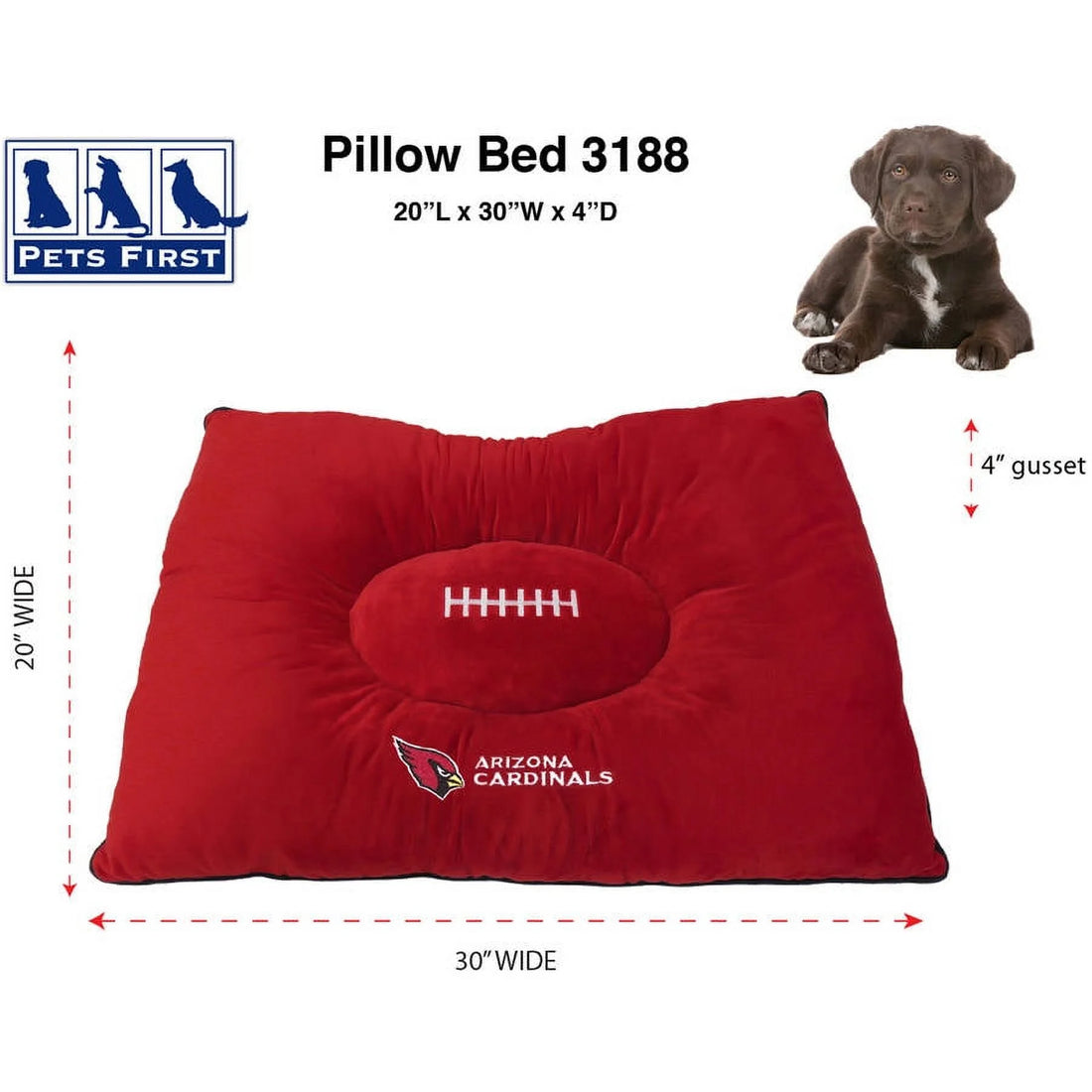 NFL Arizona Cardinals Pillow Bed Mattress - Premium Quality Soft &amp; Cozy Plush! 20+ Teams! for PETS