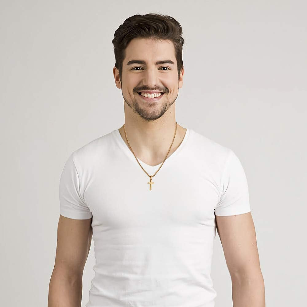 Gold Cross Pendant for Men Gold, Mens Cross Necklace Simple Cross Pendant Necklace Men&