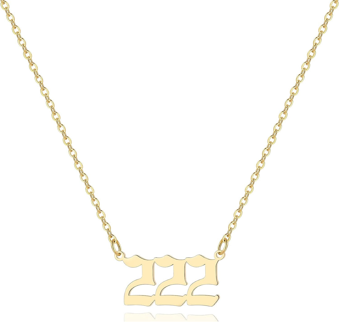 Angel Number Necklace for Women, 18K Gold Plated 000 111 222 333 444 555 666 777 888 999 Necklace Numerology Jewelry