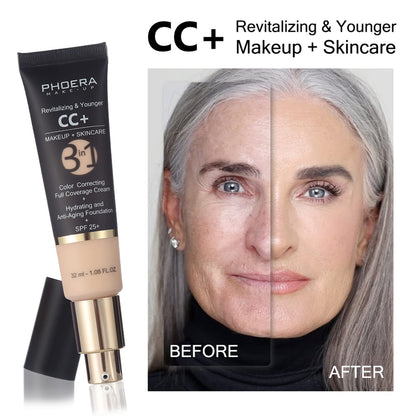 Mushroom Head Air Cushion CC Cream Natural Foundation,Phoera CC Cream Foundation with Spf,Color Correcting anti Aging Hydrating Serum,Phoera Face Primer (