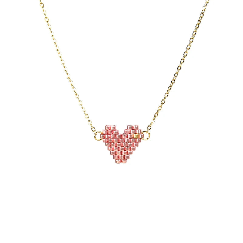 Woman Sweet Heart Necklace Stainless Steel Chain Choker Friendship Gift Handmade Miyuki Necklace Cute Collares Necklace