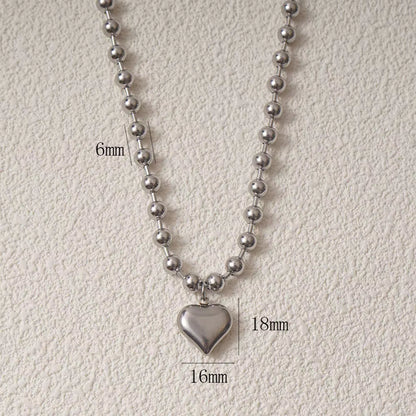 Stainless Steel Heart Necklaces for Women 6Mm Gold/Silver Color Metal Ball Bead Chain Choker Collier Femme Valentine&
