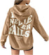Women Letter Print Hoodies Oversize Casual Sweatshirts Long Sleeve Hooded Pullovers Graphic Tops Outwear
