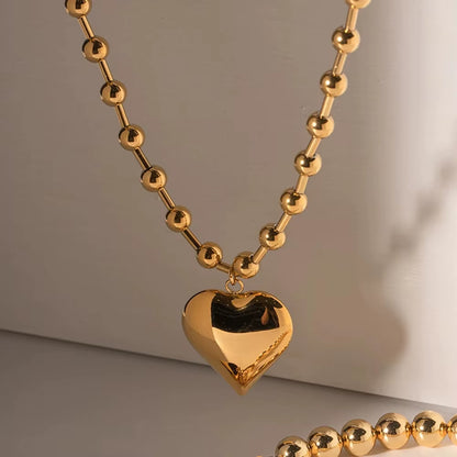 Stainless Steel Heart Necklaces for Women 6Mm Gold/Silver Color Metal Ball Bead Chain Choker Collier Femme Valentine&