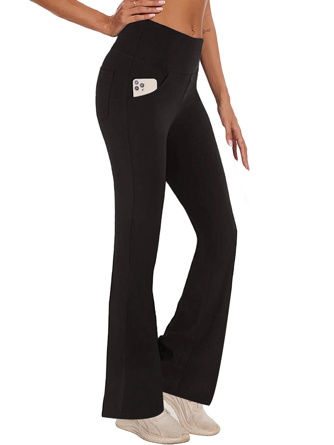 Womens Bootcut Yoga Pants with Pockets High Waist Bootleg Trousers Workout Gym Flare Legging Activewear Black M