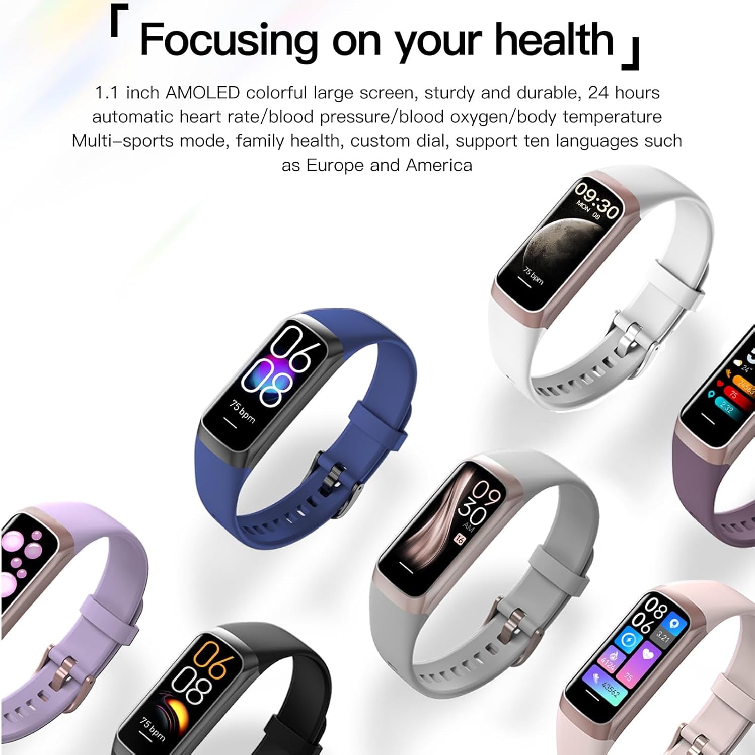 Keep Health Fitness Trackers for Women Men, Amoled Fitness Tracker for Android&amp;Ios, Alarm Stopwatch Fitness Tracker with Blood Pressure Monitor, Calories Burned IP68 Waterproof Fitness Step Tracker