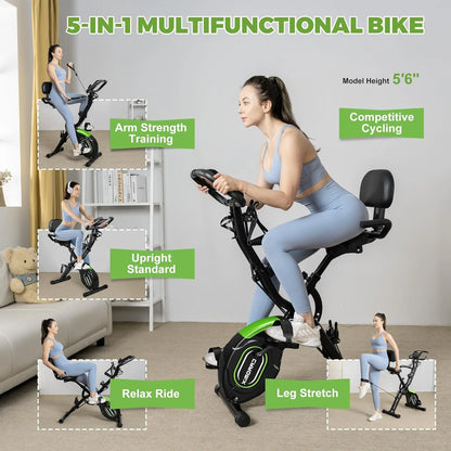 Folding Exercise Bike,5 in 1 Stationary Magnetic Cycling Bicycle Upright Indoor Cycling Bike for Home Workout,Office Exercise Equipment with 330LB Capacity