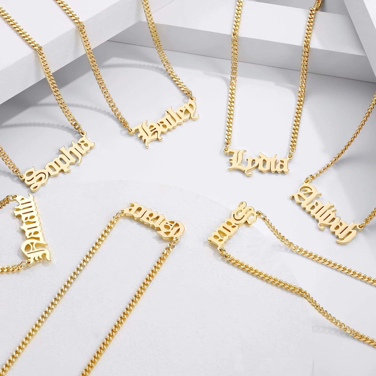 Gold Custom Name Necklace Personalized, Rose 14K Gold Plated Personalized Name Necklace Gold Customized Necklace Jewelry Name Plate Necklace Personalized Gifts for Women Gothic Font Style