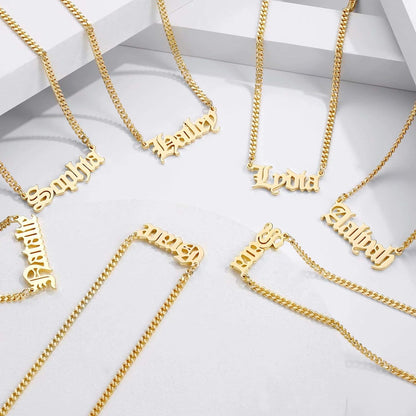 Gold Custom Name Necklace Personalized, Rose 14K Gold Plated Personalized Name Necklace Gold Customized Necklace Jewelry Name Plate Necklace Personalized Gifts for Women Gothic Font Style
